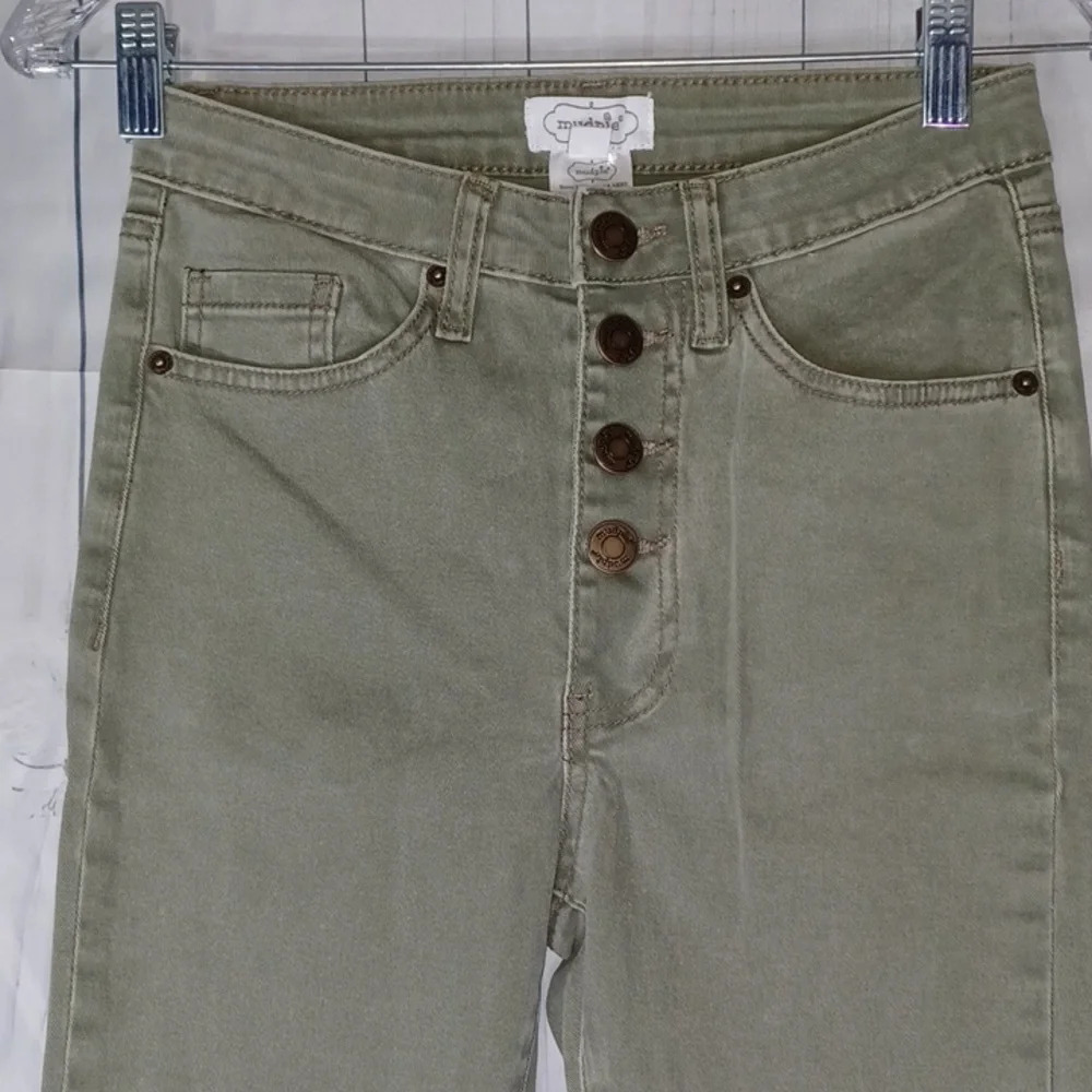 Mud Pie button fly skinny raw hem jeans